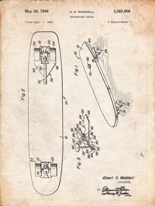 Picture of PP492-VINTAGE PARCHMENT SKATEBOARD BRAKE PATENT POSTER