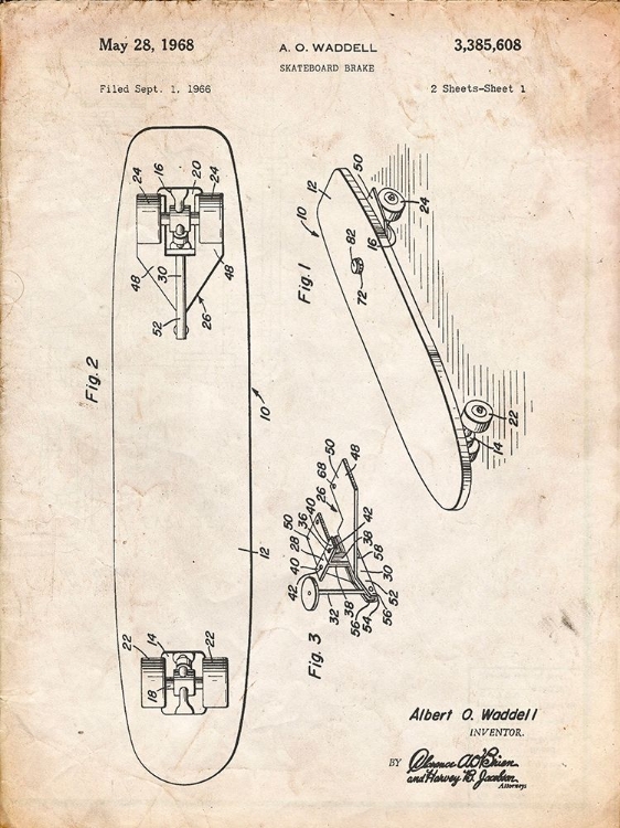 Picture of PP492-VINTAGE PARCHMENT SKATEBOARD BRAKE PATENT POSTER
