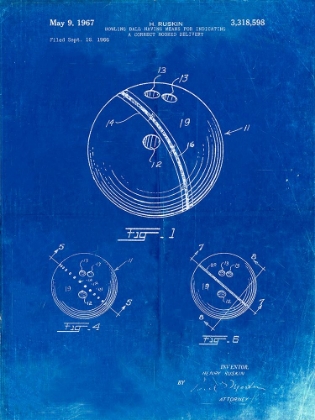 Picture of PP493-FADED BLUEPRINT BOWLING BALL 1967 PATENT POSTER