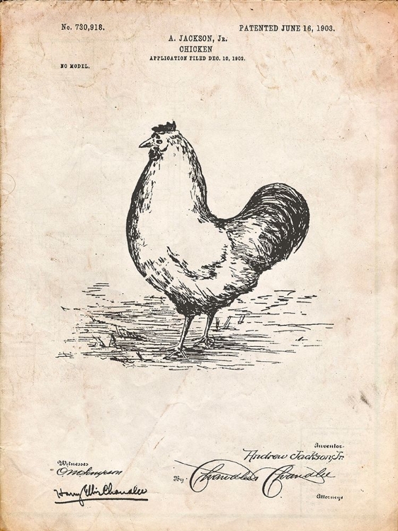 Picture of PP497-VINTAGE PARCHMENT CHICKEN PATENT POSTER