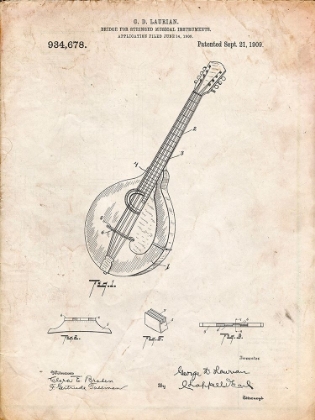 Picture of PP499-VINTAGE PARCHMENT GIBSON MANDOLIN BRIDGE PATENT POSTER