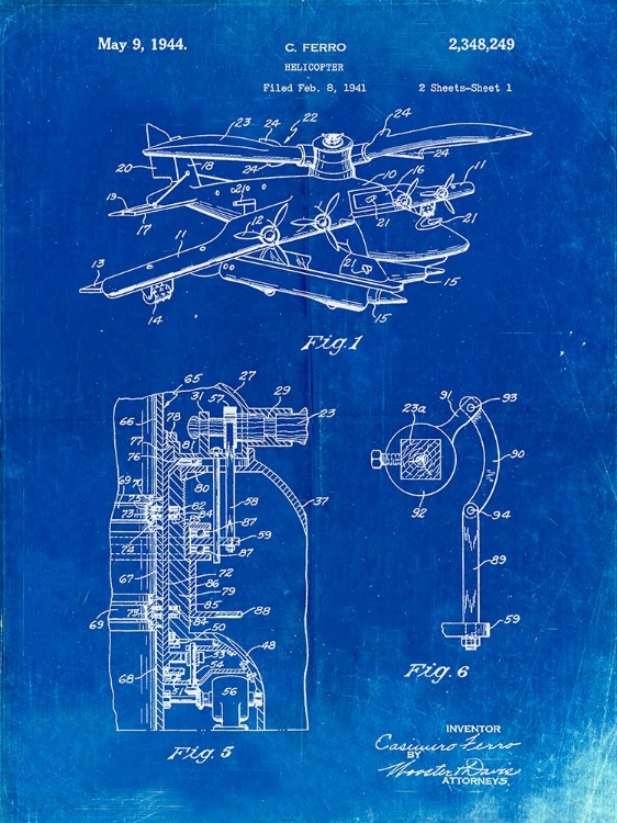 Picture of PP500-FADED BLUEPRINT EARLY HELICOPTER PATENT POSTER