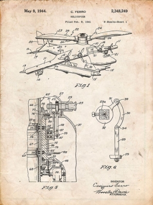 Picture of PP500-VINTAGE PARCHMENT EARLY HELICOPTER PATENT POSTER