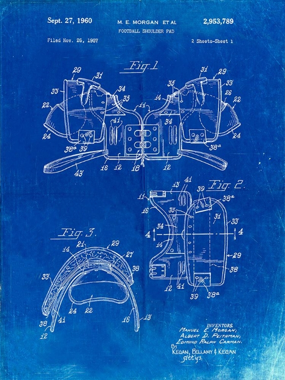 Picture of PP504-FADED BLUEPRINT VINTAGE FOOTBALL SHOULDER PADS PATENT POSTER