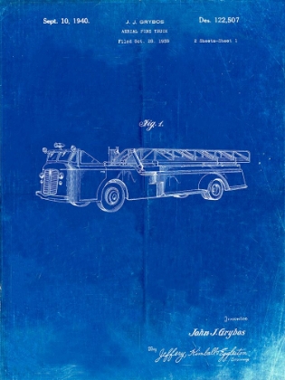 Picture of PP506-FADED BLUEPRINT FIRETRUCK 1940 PATENT POSTER