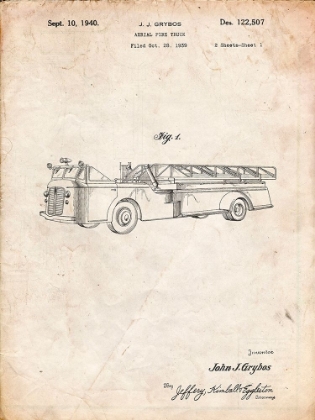 Picture of PP506-VINTAGE PARCHMENT FIRETRUCK 1940 PATENT POSTER