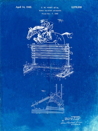 Picture of PP507-FADED BLUEPRINT EQUESTRIAN TRAINING OXER PATENT POSTER