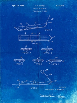 Picture of PP508-FADED BLUEPRINT SNURFER POPPEN FIRST MODERN SNOWBOARD PATENT POSTER