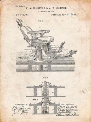 Picture of PP510-VINTAGE PARCHMENT DENTIST CHAIR PATENT POSTER