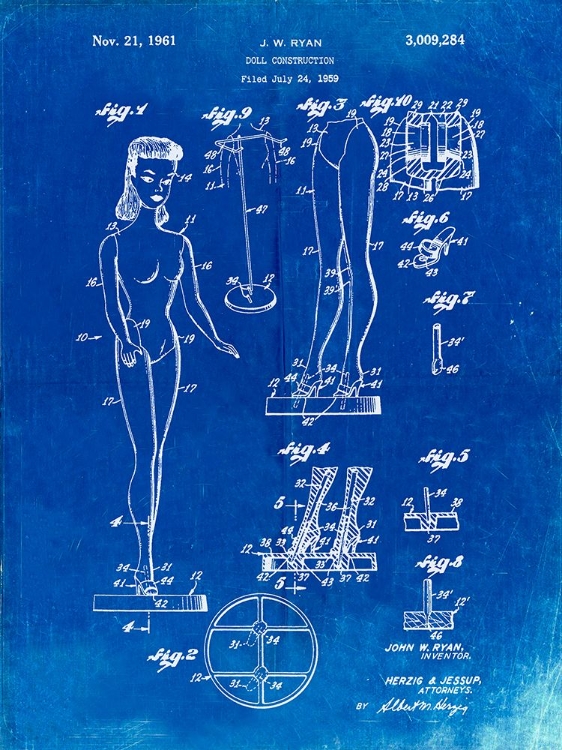 Picture of PP512-FADED BLUEPRINT BARBIE DOLL ORIGINAL PATENT POSTER