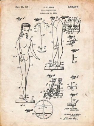 Picture of PP512-VINTAGE PARCHMENT BARBIE DOLL ORIGINAL PATENT POSTER