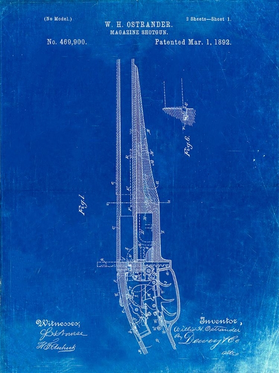 Picture of PP513-FADED BLUEPRINT THE OSTRANDER SHOTGUN PATENT POSTER