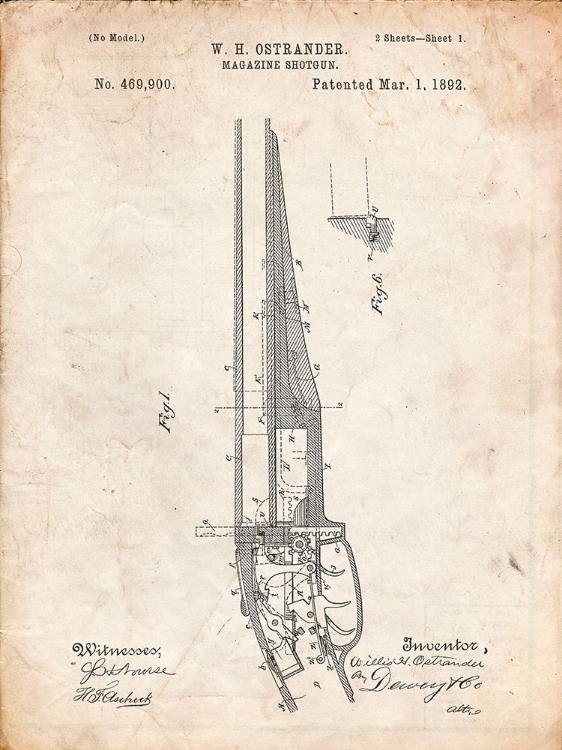 Picture of PP513-VINTAGE PARCHMENT THE OSTRANDER SHOTGUN PATENT POSTER