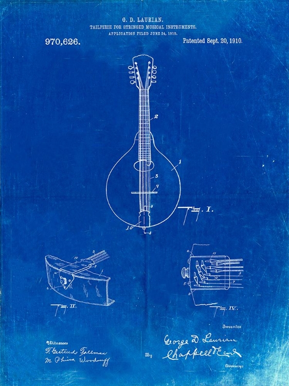 Picture of PP514-FADED BLUEPRINT GIBSON MANDOLIN TAILPIECE PATENT POSTER