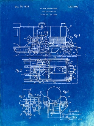 Picture of PP516-FADED BLUEPRINT STEAM TRAIN LOCOMOTIVE PATENT POSTER