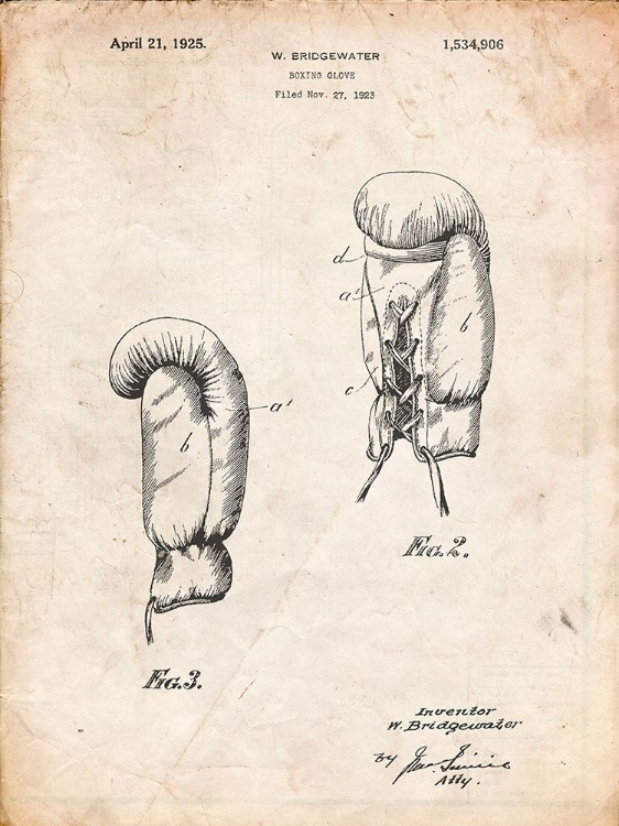 Picture of PP517-VINTAGE PARCHMENT BOXING GLOVE 1925 PATENT POSTER