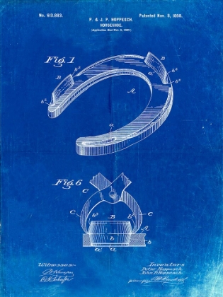 Picture of PP523-FADED BLUEPRINT HORSESHOE PATENT POSTER