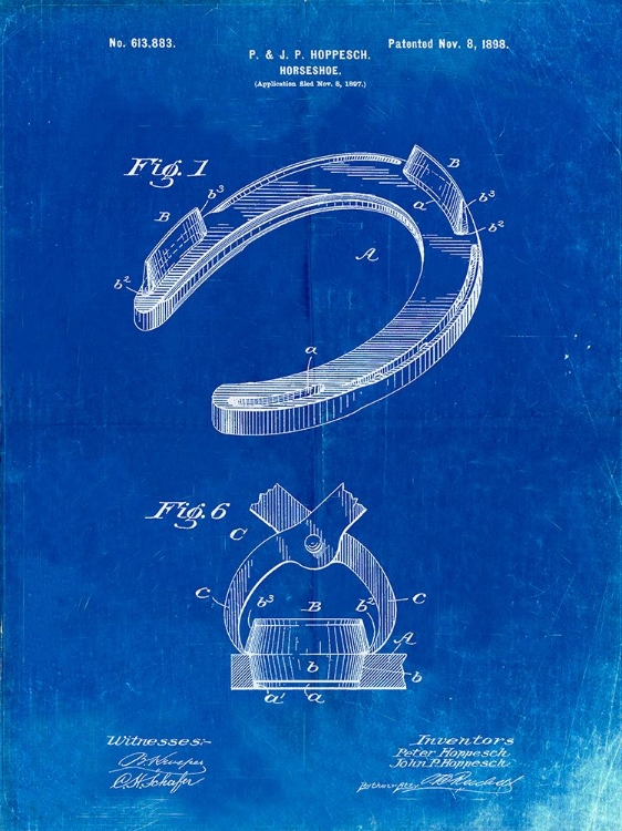 Picture of PP523-FADED BLUEPRINT HORSESHOE PATENT POSTER