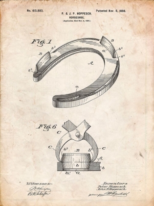 Picture of PP523-VINTAGE PARCHMENT HORSESHOE PATENT POSTER