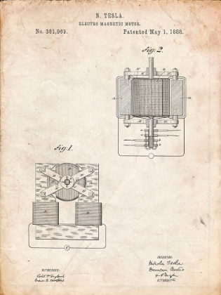 Picture of PP532-VINTAGE PARCHMENT TESLA ELECTRO MAGNETIC MOTOR POSTER