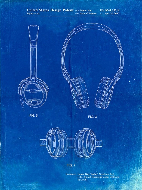 Picture of PP543-FADED BLUEPRINT NOISE CANCELING HEADPHONES PATENT POSTER