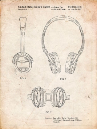 Picture of PP543-VINTAGE PARCHMENT NOISE CANCELING HEADPHONES PATENT POSTER