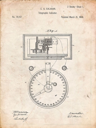 Picture of PP546-VINTAGE PARCHMENT STOCK TELEGRAPHIC TICKER 1868 PATENT POSTER