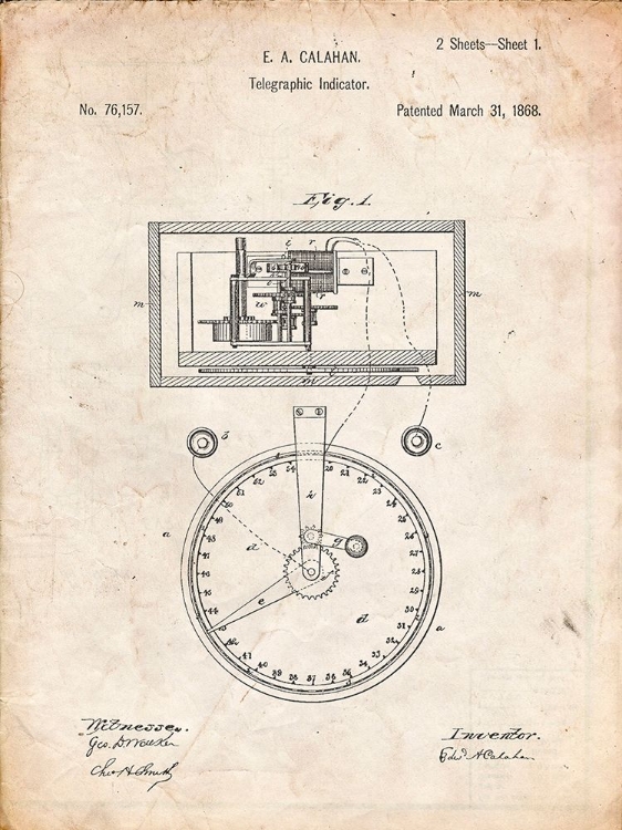 Picture of PP546-VINTAGE PARCHMENT STOCK TELEGRAPHIC TICKER 1868 PATENT POSTER