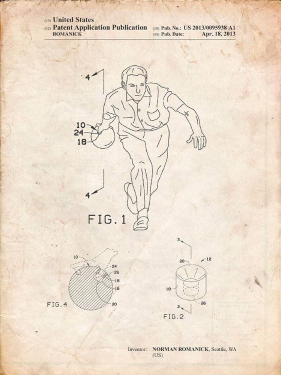 Picture of PP549-VINTAGE PARCHMENT BOWLING BALL PATENT POSTER