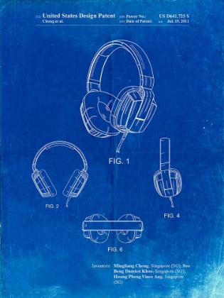 Picture of PP550-FADED BLUEPRINT HEADPHONES PATENT POSTER