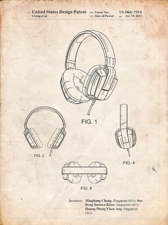 Picture of PP550-VINTAGE PARCHMENT HEADPHONES PATENT POSTER