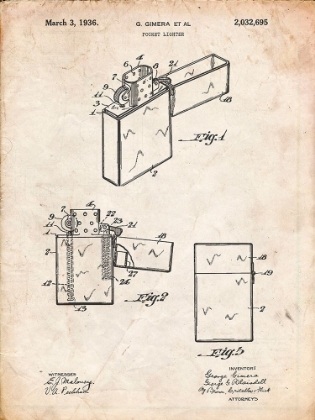 Picture of PP553-VINTAGE PARCHMENT ZIPPO LIGHTER PATENT POSTER