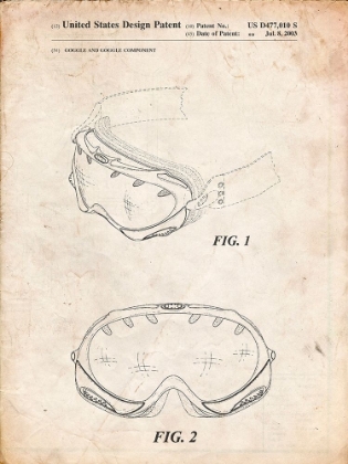 Picture of PP554-VINTAGE PARCHMENT SKI GOGGLES PATENT POSTER
