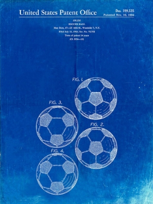 Picture of PP587-FADED BLUEPRINT SOCCER BALL 4 IMAGE PATENT POSTER