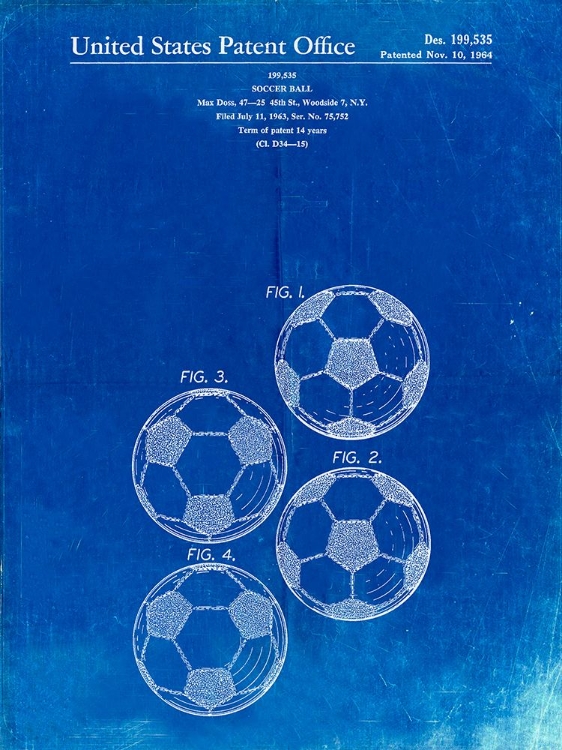 Picture of PP587-FADED BLUEPRINT SOCCER BALL 4 IMAGE PATENT POSTER