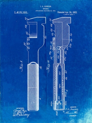 Picture of PP594-FADED BLUEPRINT ADJUSTABLE WRENCH 1922 PATENT POSTER