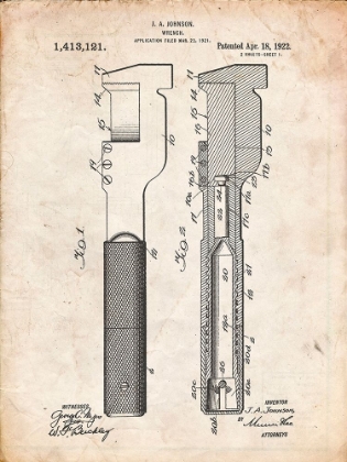 Picture of PP594-VINTAGE PARCHMENT ADJUSTABLE WRENCH 1922 PATENT POSTER