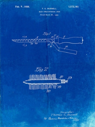 Picture of PP595-FADED BLUEPRINT CURLING IRON 1925 PATENT POSTER