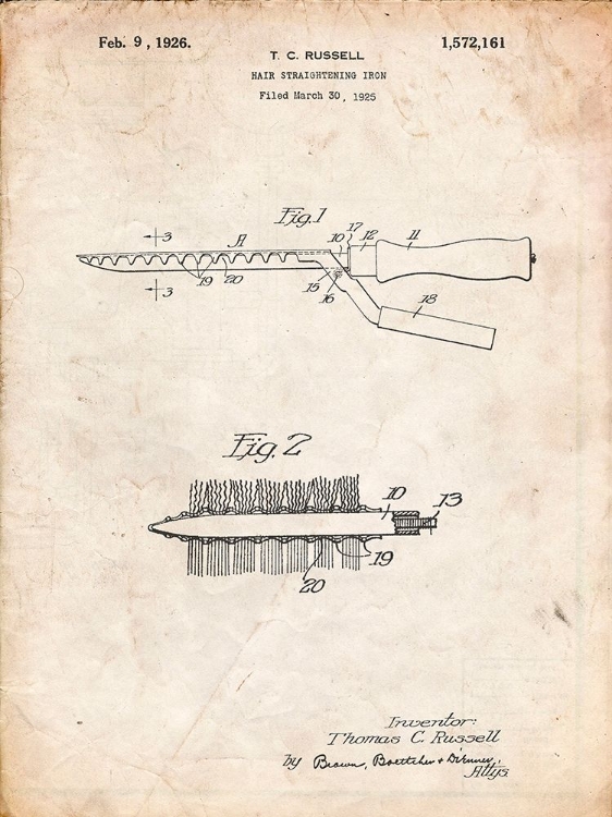 Picture of PP595-VINTAGE PARCHMENT CURLING IRON 1925 PATENT POSTER