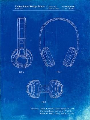 Picture of PP596-FADED BLUEPRINT BLUETOOTH HEADPHONES PATENT POSTER