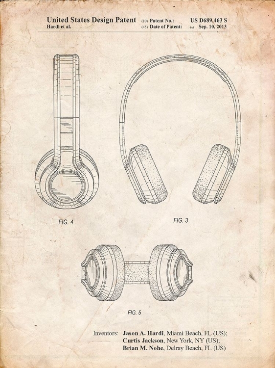 Picture of PP596-VINTAGE PARCHMENT BLUETOOTH HEADPHONES PATENT POSTER