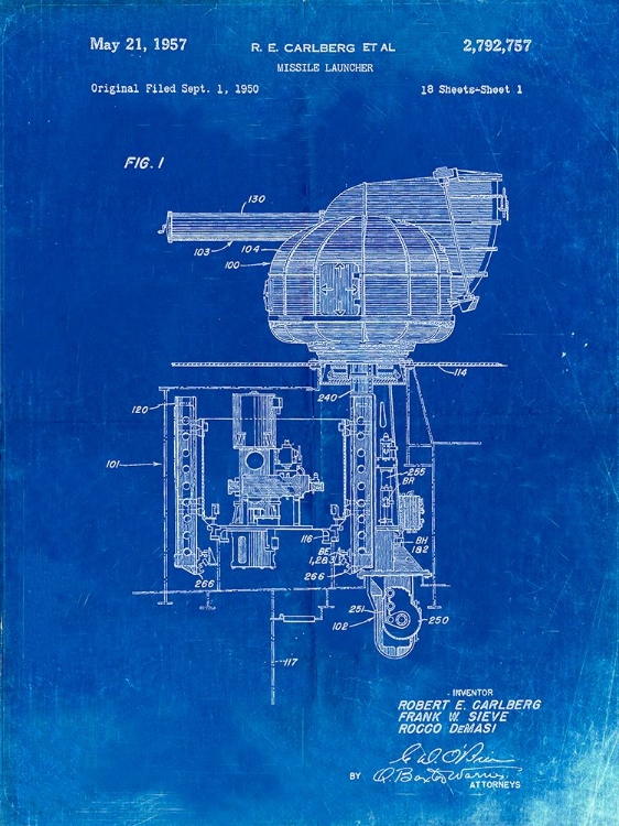 Picture of PP597-FADED BLUEPRINT MISSILE LAUNCHER COLD WAR PATENT POSTER