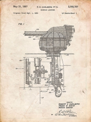 Picture of PP597-VINTAGE PARCHMENT MISSILE LAUNCHER COLD WAR PATENT POSTER