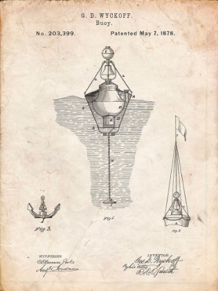 Picture of PP599-VINTAGE PARCHMENT WATER BUOY PATENT POSTER
