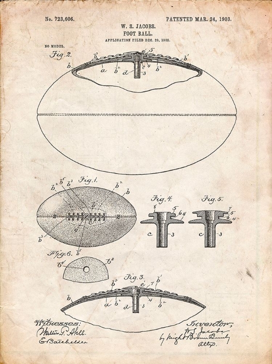 Picture of PP601-VINTAGE PARCHMENT FOOTBALL GAME BALL 1902 PATENT POSTER