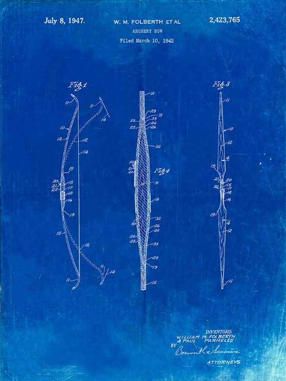 Picture of PP603-FADED BLUEPRINT BILL FOLBERTH ARCHERY BOW PATENT POSTER