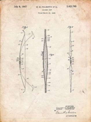 Picture of PP603-VINTAGE PARCHMENT BILL FOLBERTH ARCHERY BOW PATENT POSTER