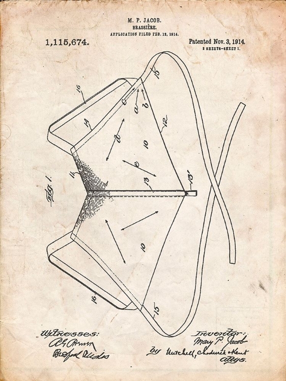 Picture of PP604-VINTAGE PARCHMENT BRASSIERE (BRA) 1914 PATENT POSTER