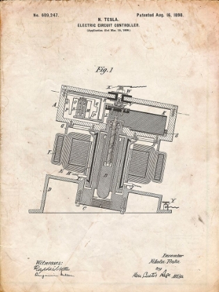 Picture of PP608-VINTAGE PARCHMENT TESLA ELECTRIC CIRCUIT CONTROLLER POSTER