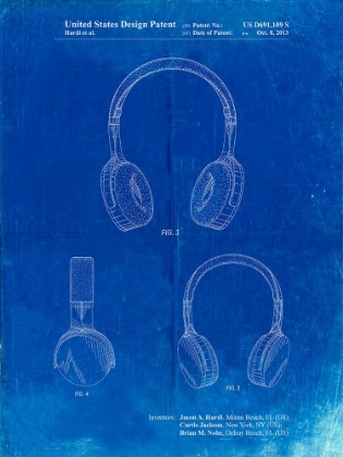 Picture of PP612-FADED BLUEPRINT HEADPHONES PATENT POSTER